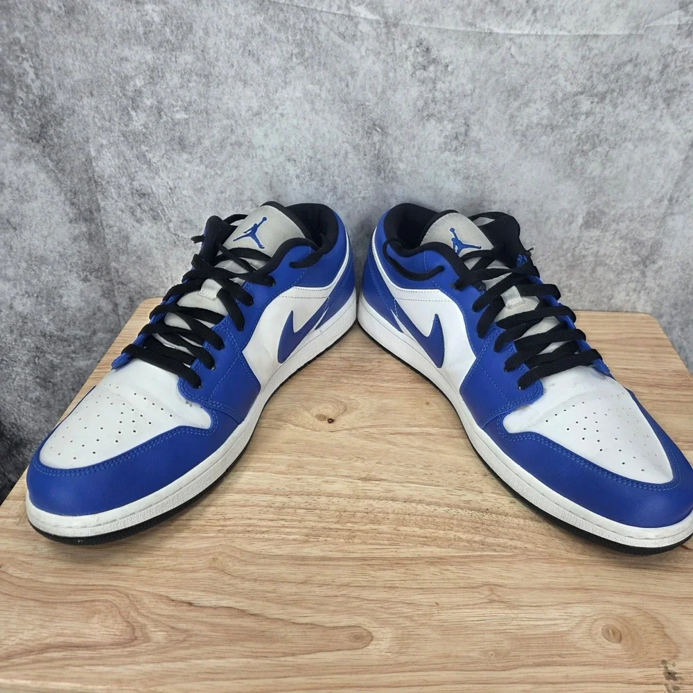 Jordan 1 Low Men Size 14 Hyper Royal White Black Retro Basketball Shoes 553558